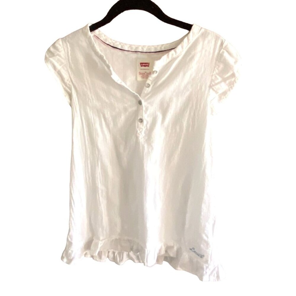Levi's Youth Light Weight Ruffle Sleeve Blouse-White-Size XL-GUC